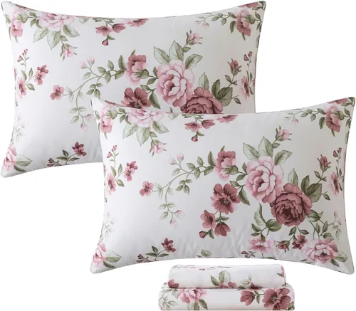 Miniatura 18 de FADFAY Juego de sábanas de cama tamaño King 100% algodón, color verde salvia, patrón floral de rosas rojas de campo francés, ropa de cama de lujo