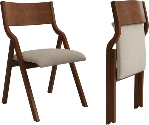 Miniatura 14 de Ball & Cast Silla plegable tapizada, paquete de 4, marco de madera maciza, altura del asiento de 16.9 pulgadas, respaldo y cojín de diseño