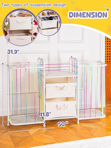 Miniatura 5 de VBABY Estantería para niños y almacenamiento de juguetes, estante grande 3 en 1 para habitaciones de niños, zoológico de animales de peluche