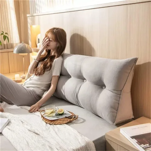 Miniatura 10 de Almohada para cabecero, almohada triangular de cuña para sofá cama, soporte para respaldo de cama, almohada de lectura, posicionamiento lumbar Beige
