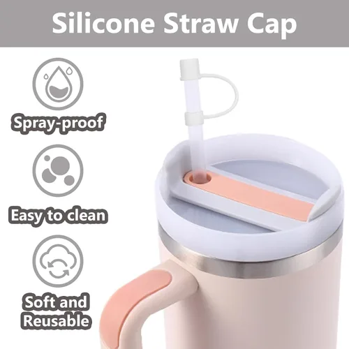 Miniatura 3 de 6 piezas de cubiertas de pajita de silicona con tapa compatible con vaso Stanley de 30-40 oz con mango, tapa de 10 mm, cubiertas de pajita a prueba
