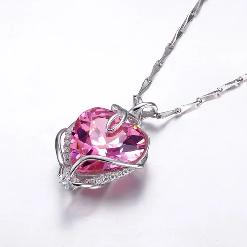 Miniatura 3 de Merthus Collar de plata de ley 925 creado con corazón de topacio arcoíris de fuego místico para mujer joyería de regalos para esposa