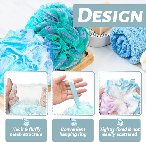 Miniatura 4 de 10 paquetes de esponjas de baño tipo lufa de 40g, esponjas de malla suaves para la ducha, bolas de baño exfoliantes para mujeres, hombres y niños