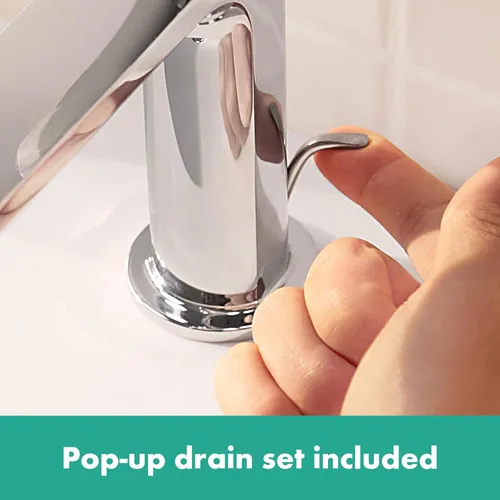 Miniatura 7 de hansgrohe Rebris E 72557001 - Grifo de lavabo de baño con montaje de drenaje emergente, 1 agujero, mango único, cromado Cromo