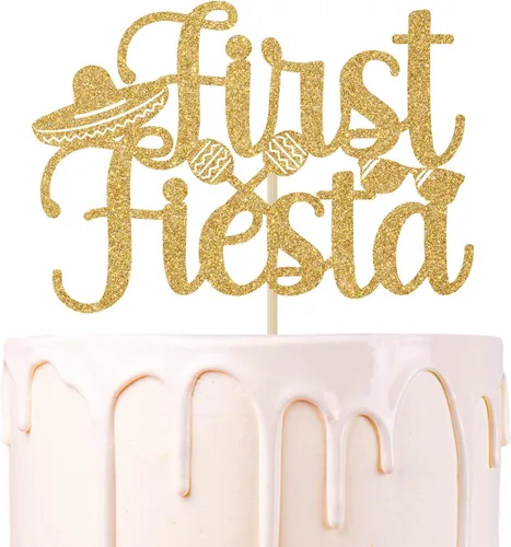 Decoración para tartas de primera fiesta con purpurina dorada, Uno/Taco Bout One, temática mexicana para el primer cumpleaños del bebé, suministros