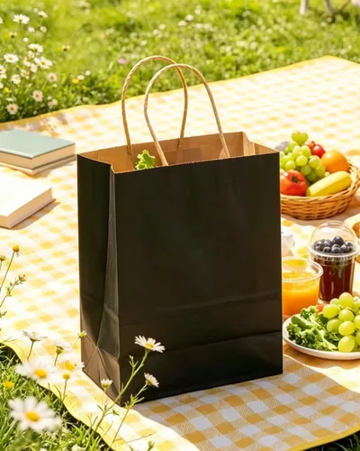 Miniatura 7 de qiqee Paquete de 50 bolsas de regalo de papel negro con asas a granel 13"x10.3"x4.6" bolsas de favor para fiestas de tamaño grande múltiples usos