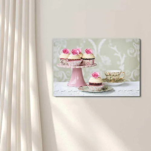 Miniatura 2 de Lienzo impreso para pared, té de la tarde con cupcakes de rosas, 12 x 18 pulgadas