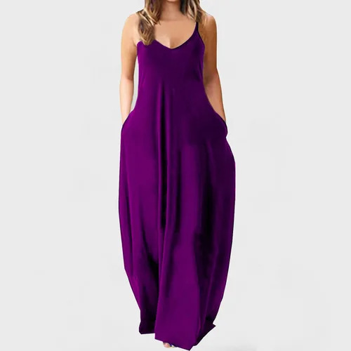 Miniatura 2 de JOANKDMI Vestido de verano para mujer, con tirantes delgados, holgado, sin mangas, estampado de moda, con bolsillos