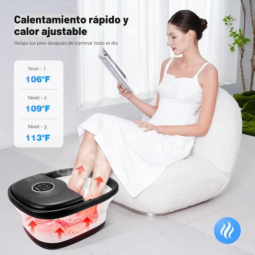 Miniatura 4 de KNQZE Bañera de spa plegable con calor y control remoto, masaje de burbujas, control de temperatura, luz roja, temporizador, 16 rodillos y piedra