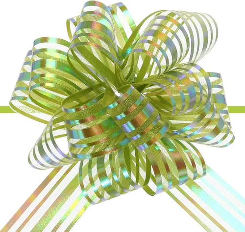 Miniatura 27 de MECCANIXITY 5 lazos metálicos de organza de 4 pulgadas para envolver regalos, color rosa claro para cestas de boda, regalos de Navidad, día de San