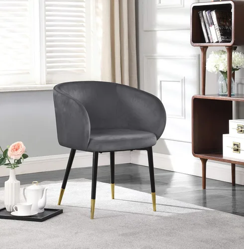 Miniatura 2 de Meridian Furniture Louise Collection Modern Silla de comedor tapizada de terciopelo contemporáneo con punta dorada, patas de metal negro, 24
