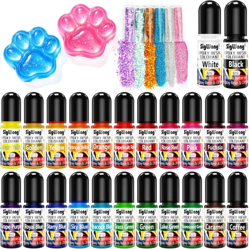 Pigmento de resina epoxi – 24 colores de tinte translúcido líquido, altamente concentrado para hacer joyas, pintura, manualidades, 0.2 onzas 24
