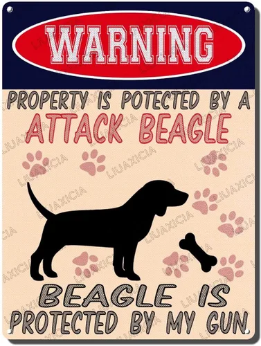 Miniatura 20 de LIUAXICIA Letreros divertidos de metal con texto en inglés "Warning Property is Potected by A American Bulldog is Protected by My Gun" The Coffee