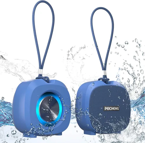 Miniatura 12 de PEICHENG Altavoz, pequeño altavoz portátil Bluetooth inalámbrico IPX5 impermeable para ducha, sonido estéreo fuerte, graves profundos, par TWS, Gris