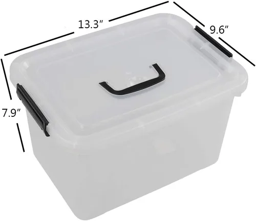 Miniatura 2 de Caja de almacenamiento de plástico de 10 L, caja de pestillo transparente con asa, juego de 4 Pestillos de bloqueo apretado, para armario, garaje