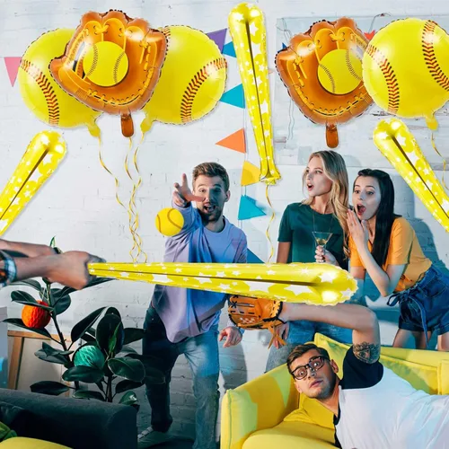 Miniatura 6 de 18 globos de papel de aluminio de sóftbol para decoración de fiesta de sóftbol, bola de 18 pulgadas, guante de 20 pulgadas, globos de murciélago