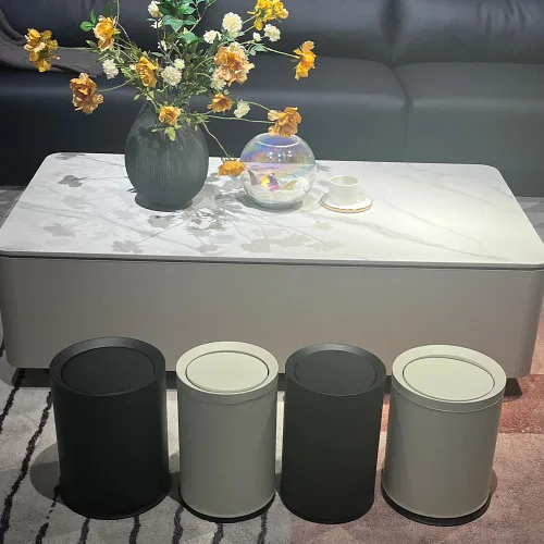 Miniatura 7 de Bote de basura negro de 2.4 galones con tapa, tapa oscilante, cubo doble, papelera pequeña, cubo de basura moderno para baño, dormitorio, oficina