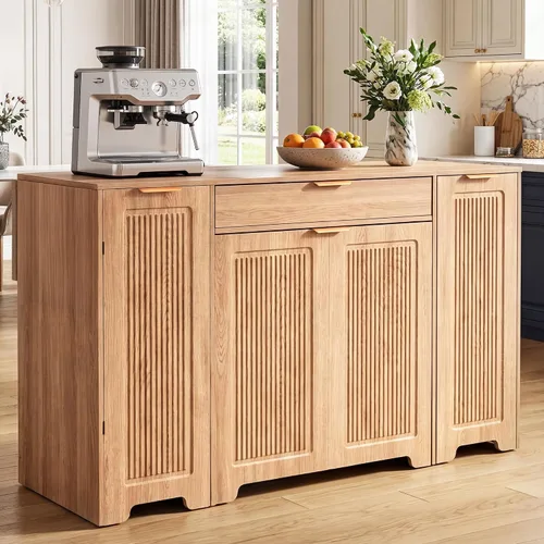 Miniatura 7 de YITAHOME Expandable Kitchen Island with Hidden Trash Cabinet, 55.1" Rolling Kitchen Island with Drop Leaf, Storage Drawer & 3-Tier Side Shelves