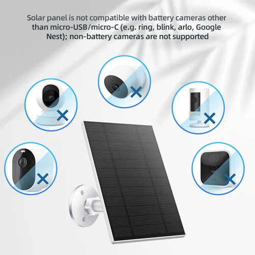 Miniatura 8 de Panel Solar de 5W de 2 Piezas para Cámara de Seguridad, Panel Solar con Puerto Micro USB y USB-C para Cámara para Exteriores con Batería Recargable