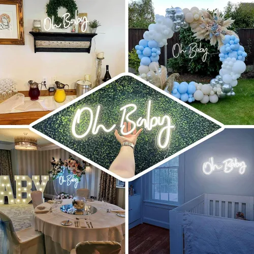 Miniatura 5 de Efavormart - Letrero de luz de neón de 26 pulgadas con texto en inglés "Oh Baby", luz LED blanca cálida reutilizable, con cadena colgante de 5 pies