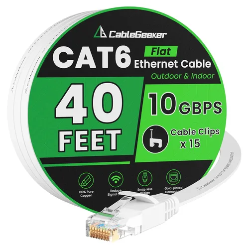 Miniatura 96 de Cable Ethernet Cat 6 de 100 pies, para interiores y exteriores, red de Internet de alta velocidad de 10 Gbps, cable de conexión Ethernet plano