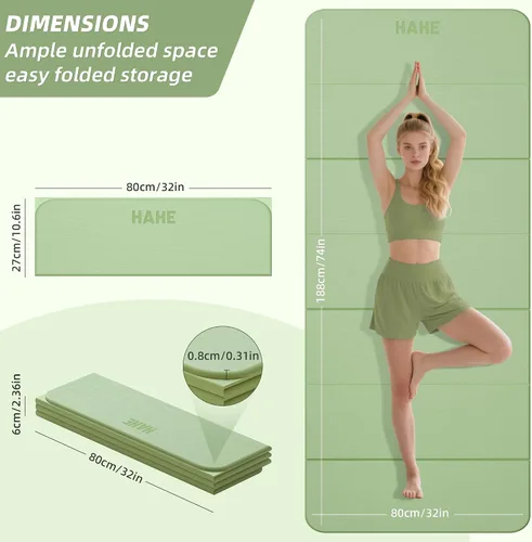 Miniatura 2 de Foldable Yoga Mat,74"Lx32"Wx1/3"Thick,Folding Exercise Mat,Non-slip Wide Pilates Mats for Home Workout/Travel, Portable Yoga Mat Thick for Verde