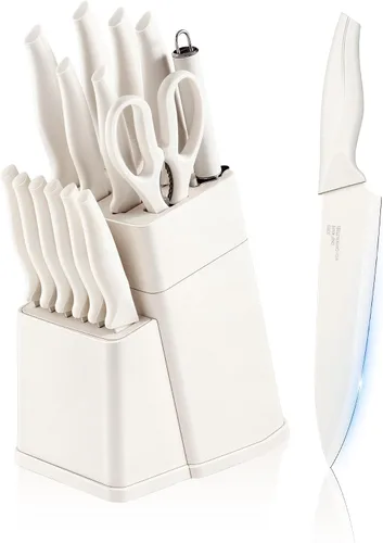 Miniatura 10 de E-far Juego de cuchillos con bloque, juego de 15 piezas de cuchillos de cocina con afilador, juego de cuchillos de chef de acero inoxidable de alto