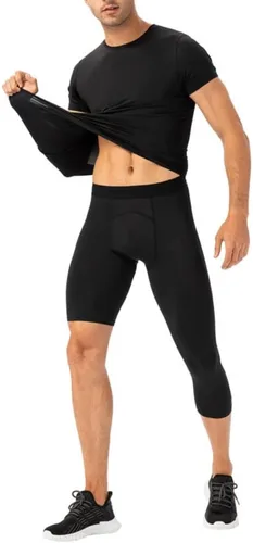 Miniatura 54 de Pantalones de compresión para hombre, mallas de compresión de una pierna para baloncesto, capri 3/4, leggings atléticos, capa base de secado fresco