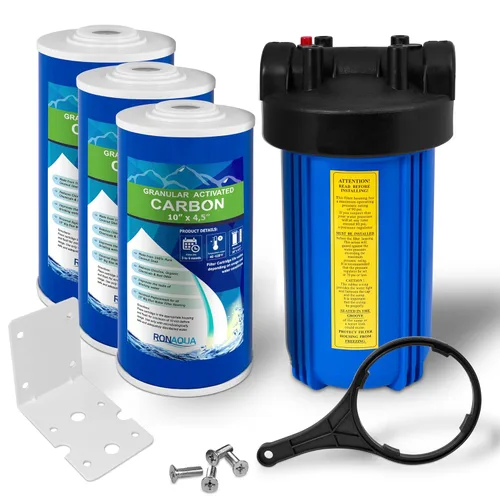 Miniatura 11 de Sistema purificador de filtro de agua azul de alta capacidad de 10 x 4.5 pulgadas para toda la casa con botón de alivio de presión, puerto de latón