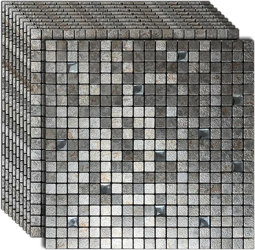 Miniatura 16 de XUANINY Azulejos de protección contra salpicaduras para cocina, baño, chimenea, mosaico de aluminio metálico autoadhesivo (12 x 12 pulgadas)