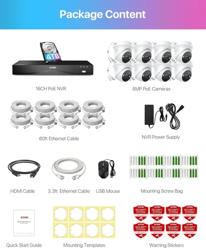 Miniatura 9 de ZOSI Sistema de cámara de seguridad PoE de 32 canales 4K, 8 cámaras IP PoE para interiores y exteriores de 8 MP, detección de vehículos personales