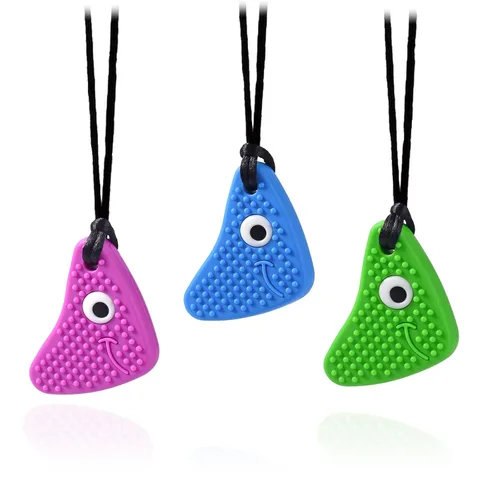 Seeway - Collares masticables para niños sensoriales, paquete de 3 juguetes sensoriales de silicona para masticar, diferentes texturas Chewelry,