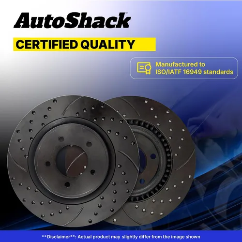 Miniatura 7 de AutoShack 10.87" (276 mm) Rotores de freno delanteros ventilados, perforados y ranurados con revestimiento E, reemplazo con acabado negro, juego
