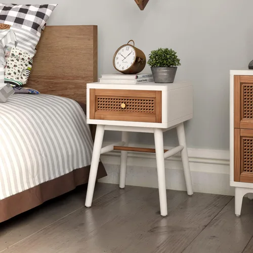 Miniatura 19 de COZAYH Mesita de noche de estilo granja moderna completamente ensamblada con líneas limpias, mesa auxiliar con 1 cajón, negro