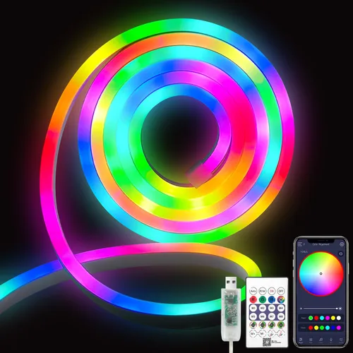 Miniatura 11 de Tira de luz LED de neón inteligente IC de 6.56 pies, tira de luz LED con aplicación/control remoto, cambio de color, sincronización de música, tira