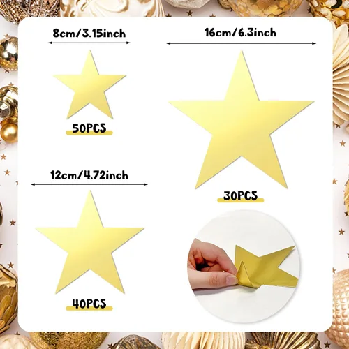 Miniatura 2 de 120 recortes dorados con purpurina de cinco estrellas, recortes de estrellas de papel para tablón de anuncios, estrellas, aula, pared, fiesta