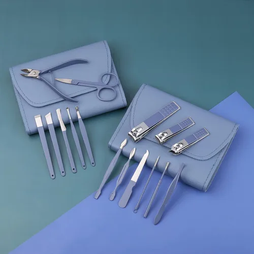 Miniatura 3 de Juego de manicura, cortaúñas, kit de pedicura, kit de aseo profesional 16 en 1, acero inoxidable, tijeras para uñas de los pies con lujosa funda