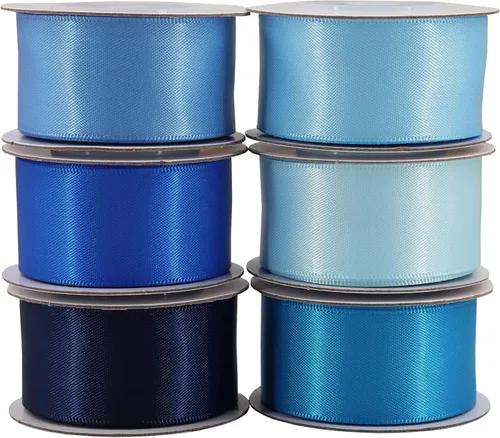 Miniatura 3 de Cinta de satén azul de doble cara para envoltura de regalos, bodas, baby shower, niños, cinta de satén de 6 colores de 1 pulgada x 5 yardas cada una