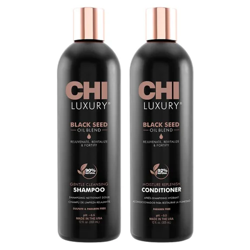 CHI Brand Luxury Black Seed Oil Blend Champú de limpieza suave y acondicionador de reposición de humedad, 12 onzas líquidas cada uno (paquete de 2)