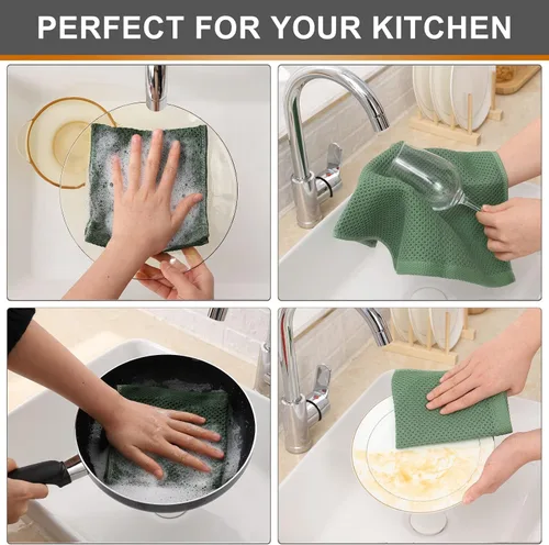 Miniatura 294 de Kitinjoy - Paños de cocina de 100 % algodón, tela de tejido gofrado, paño de limpieza ultrasuave, absorbente y de secado rápido. Beige