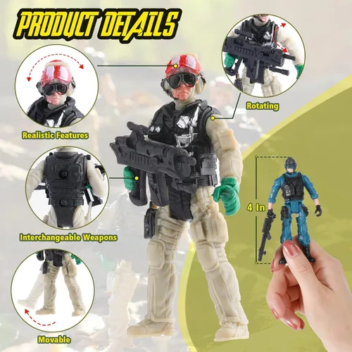 Miniatura 2 de 18 piezas de figuras de acción de soldados del ejército de fuerzas especiales de combate movibles, soldados de juguete de plástico, sets de juego
