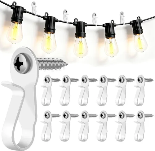 DINGEE Ganchos con rosca - Ganchos de luz de acero inoxidable para luces de cadena en exteriores, ganchos pequeños blancos para patio, plantas,