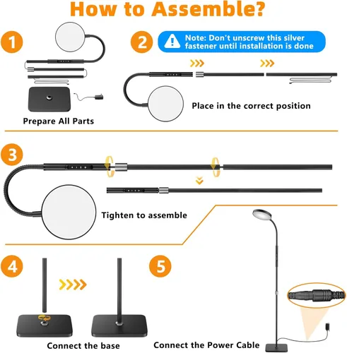 Miniatura 9 de Lámpara de pie PACOVY, lámparas de pie ajustables de altura para sala de estar dormitorio, lámpara de pie regulable de cuello de ganso súper
