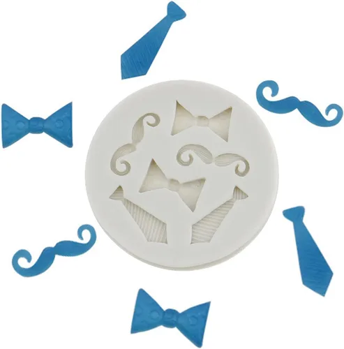 Miniatura 4 de Luckycivia - Juego de 4 pajaritas para barba, molde de fondant de chocolate con caramelo, molde de silicona para pastel (gris)