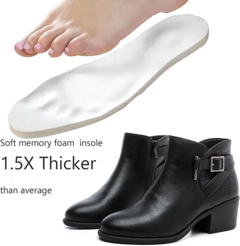 Miniatura 2 de Luoika Botines anchos para mujer, botas cortas negras y marrones con tacón bajo y cremallera lateral.