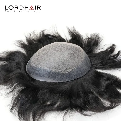 Miniatura 6 de Lordhair Sistema de cabello para hombres inyectado de piel fina cabello humano unido con encaje de diamante, 8 x 10 pulgadas, tamaño base, tupé #1A