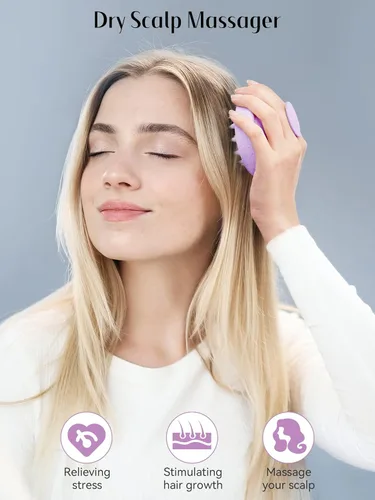 Miniatura 27 de HEETA Masajeador de cuero cabelludo para el crecimiento del cabello, cepillo de champú exfoliante de cuero cabelludo de silicona suave para Rojo