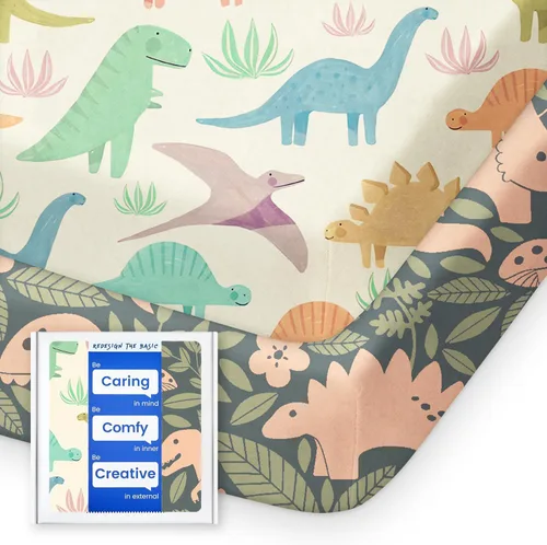 Miniatura 11 de Sábanas de dinosaurio para cuna para niños, sábana bajera ajustable de cuna suave de alta calidad, sábanas de bebé ultra transpirables, sábanas