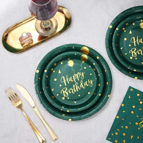 Miniatura 2 de Platos y servilletas verdes para decoración de cumpleaños, suministros de fiesta para decoración de esmeralda, 175