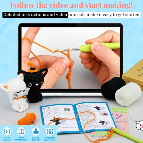 Miniatura 3 de Pnytty Kit de ganchillo para principiantes, kit de animales de ganchillo, kit de 2 piezas de ganchillo para principiantes de gatos, kit de tejer